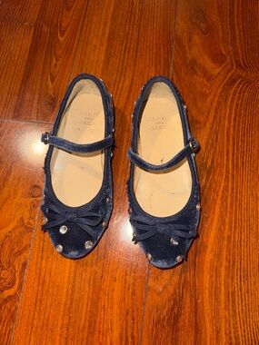 Janie and Jack Navy Velvet Mary Jane Flats with Bow & Studs